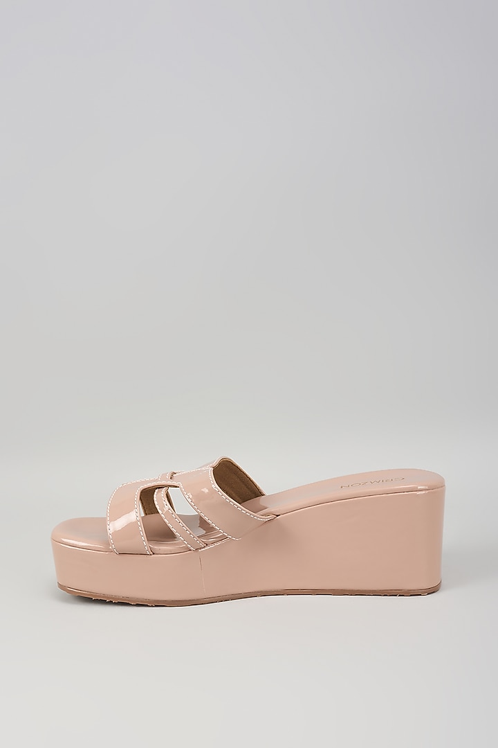 Nude Synthetic Leather Wedges by Crimzon at Pernia's Pop Up Shop