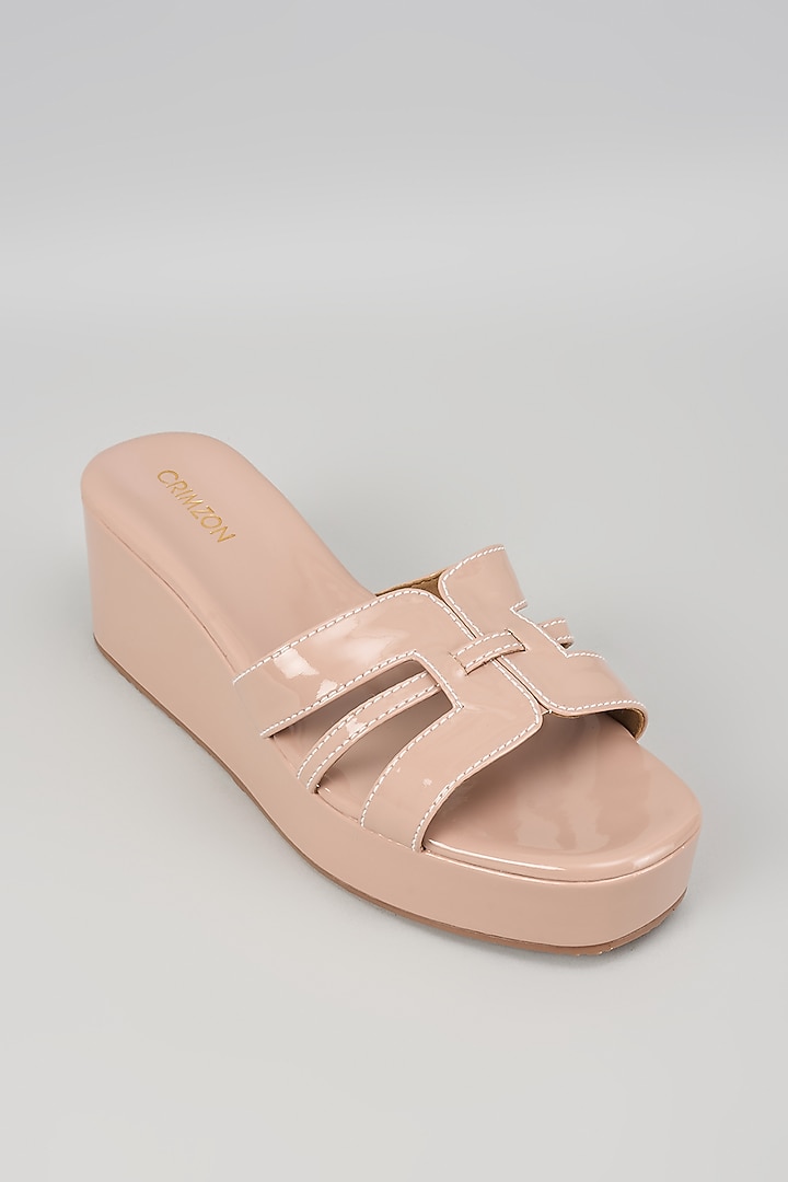 Nude Synthetic Leather Wedges by Crimzon at Pernia's Pop Up Shop