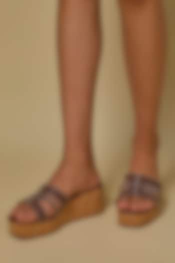 Brown Synthetic Leather Wedges by Crimzon at Pernia's Pop Up Shop