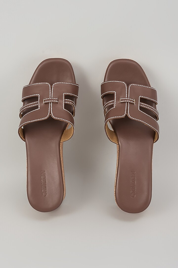 Brown Synthetic Leather Wedges by Crimzon at Pernia's Pop Up Shop