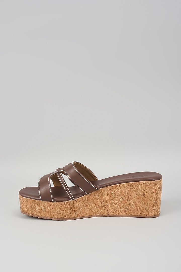 Brown Synthetic Leather Wedges by Crimzon at Pernia's Pop Up Shop