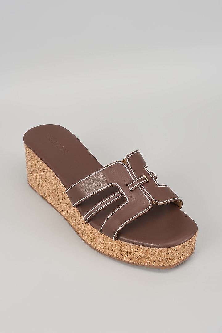 Brown Synthetic Leather Wedges by Crimzon at Pernia's Pop Up Shop