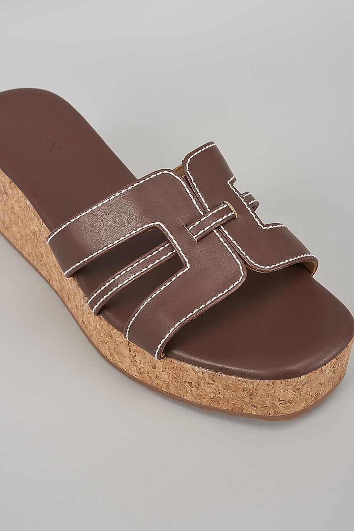 Brown Synthetic Leather Wedges by Crimzon at Pernia's Pop Up Shop