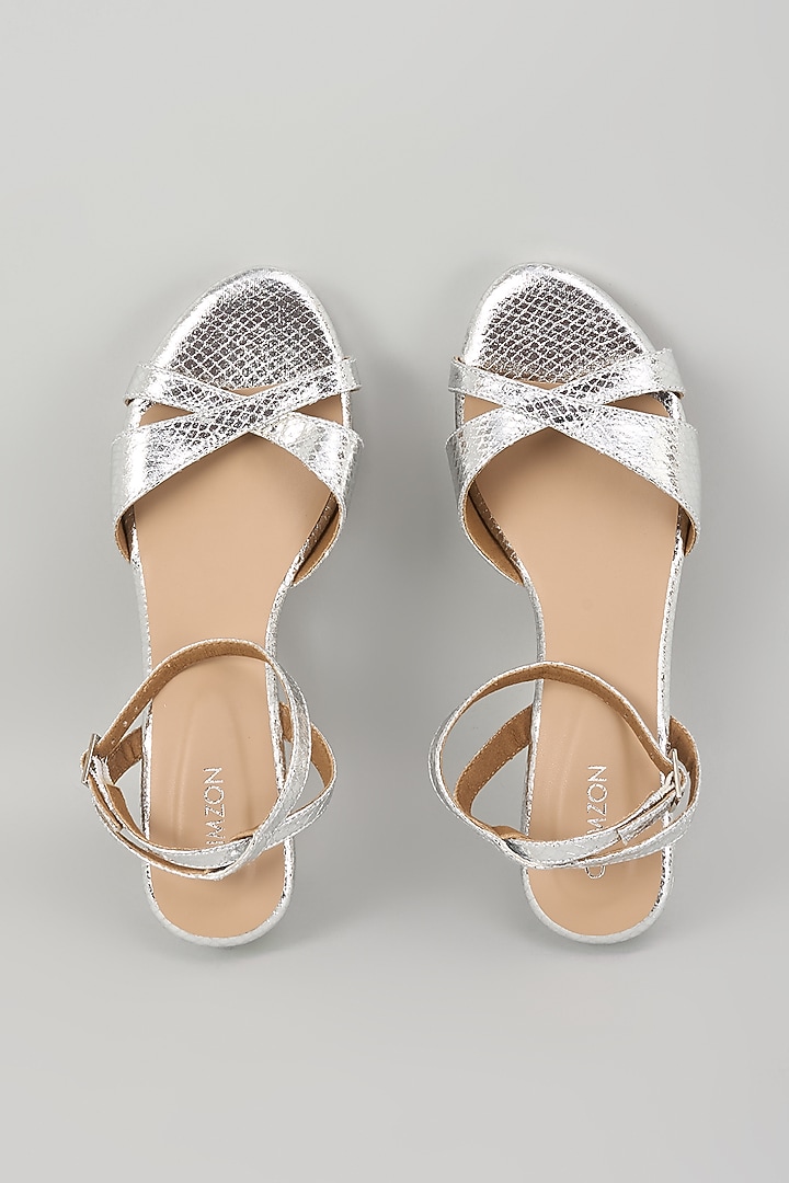 Silver Synthetic Leather Wedges by Crimzon at Pernia's Pop Up Shop