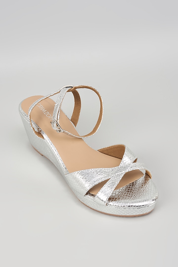 Silver Synthetic Leather Wedges by Crimzon at Pernia's Pop Up Shop