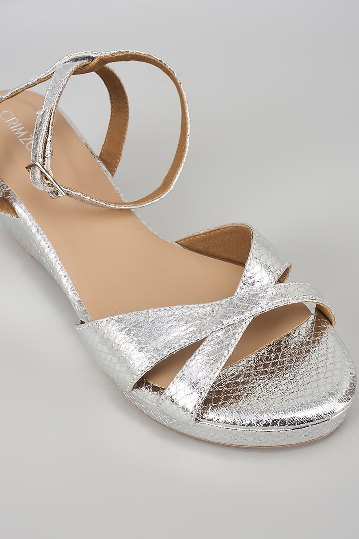 Silver Synthetic Leather Wedges by Crimzon at Pernia's Pop Up Shop