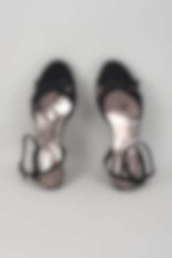 Black Synthetic Leather Wedges by Crimzon at Pernia's Pop Up Shop