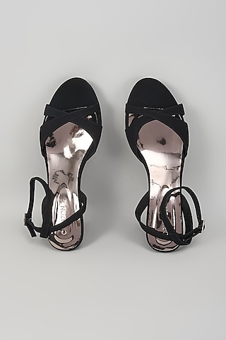 Black Synthetic Leather Wedges by Crimzon