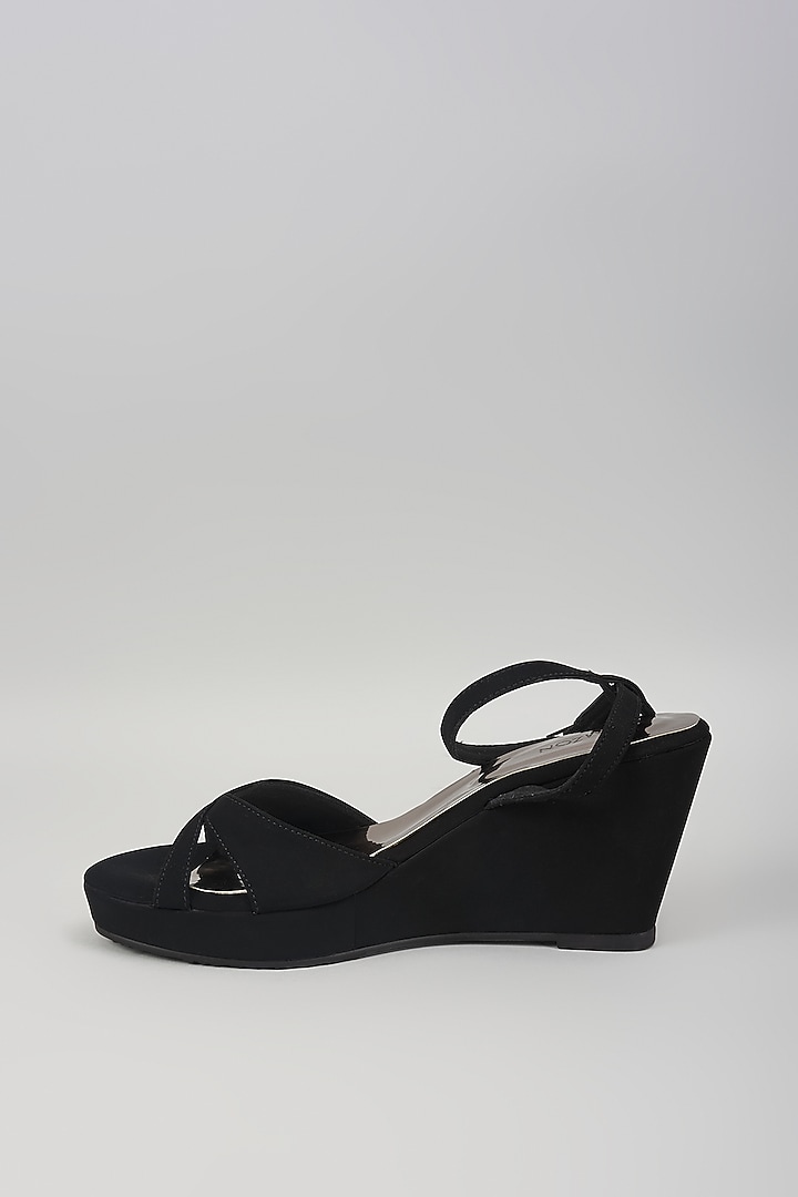 Black Synthetic Leather Wedges by Crimzon at Pernia's Pop Up Shop