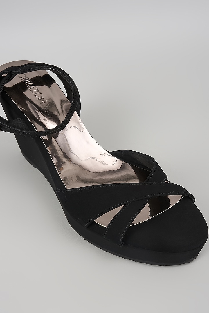 Black Synthetic Leather Wedges by Crimzon at Pernia's Pop Up Shop