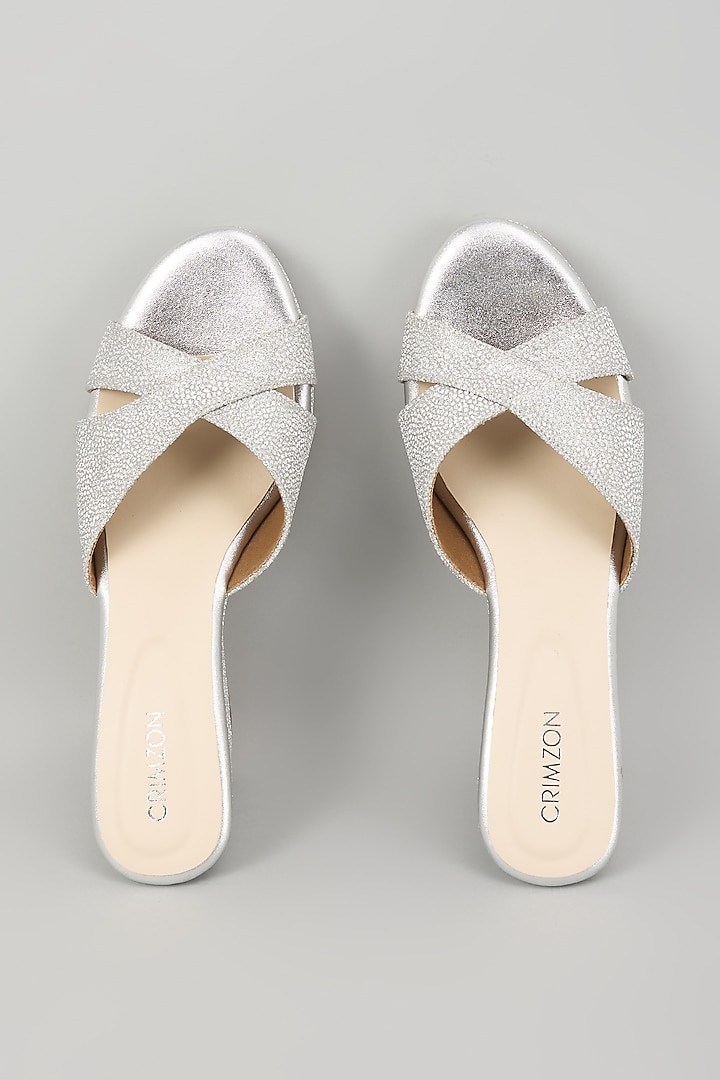 Silver Synthetic Leather Wedges by Crimzon at Pernia's Pop Up Shop