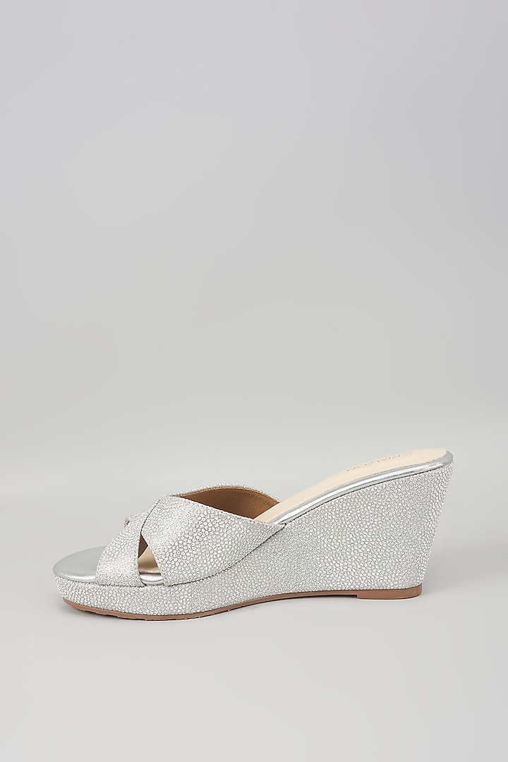 Silver Synthetic Leather Wedges by Crimzon at Pernia's Pop Up Shop