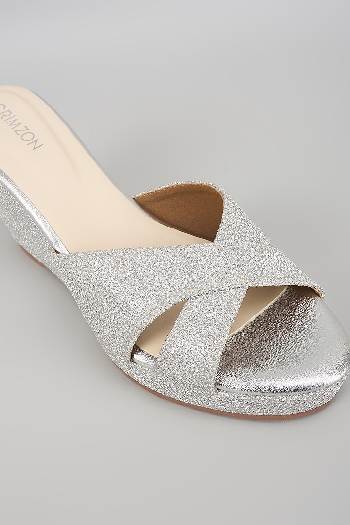 Silver Synthetic Leather Wedges by Crimzon at Pernia's Pop Up Shop