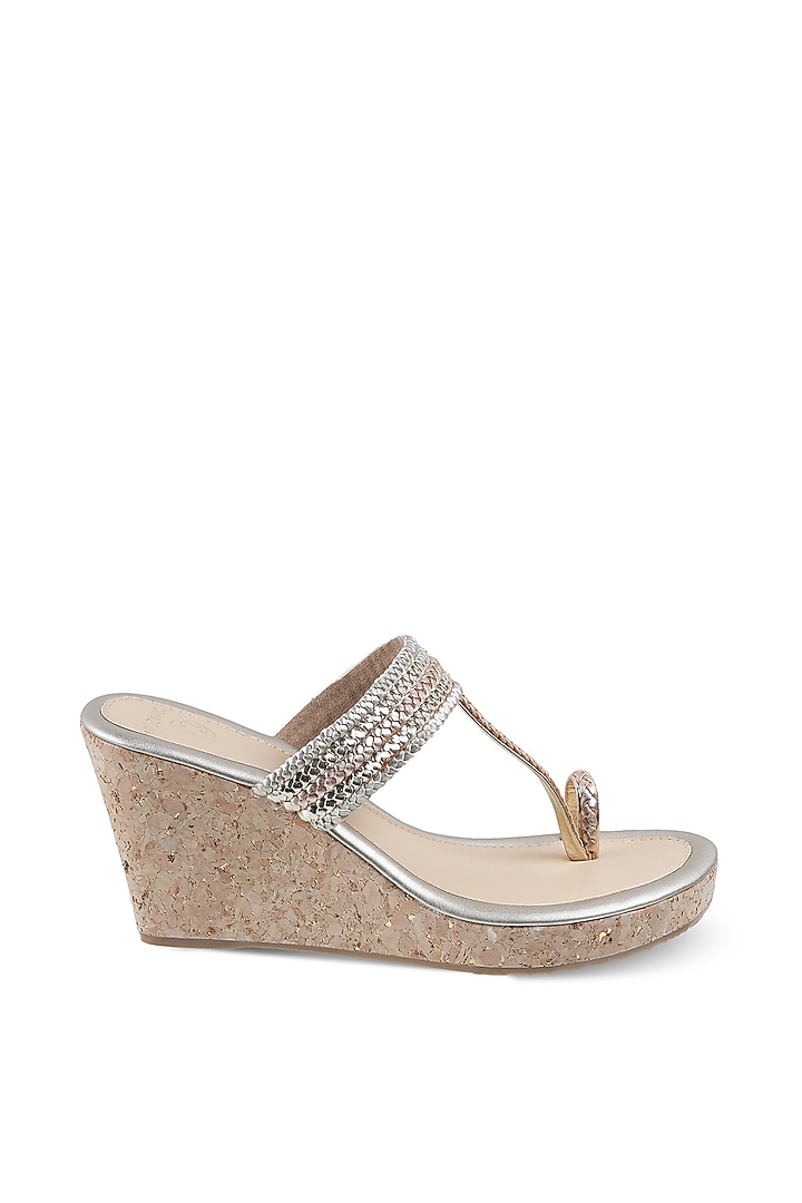 Rose Gold Kolhapuri Wedges by Crimzon at Pernia's Pop Up Shop