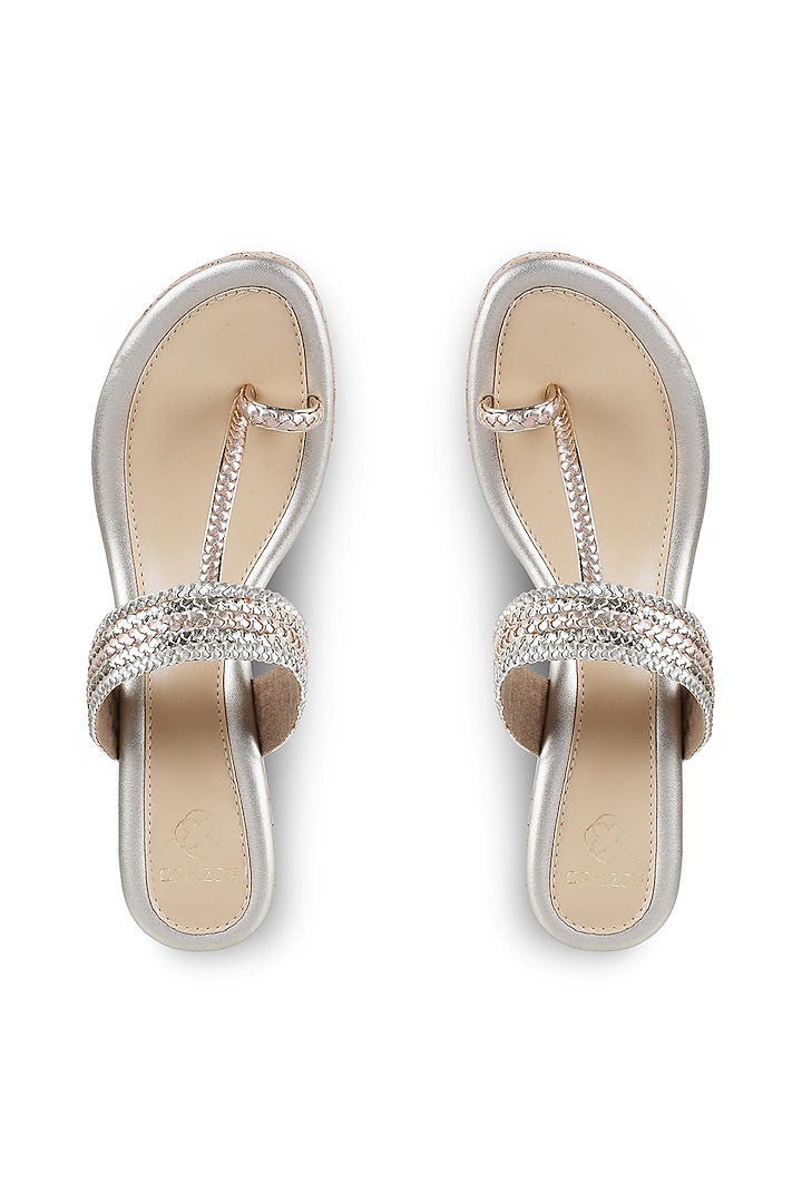 Rose Gold Kolhapuri Wedges by Crimzon at Pernia's Pop Up Shop