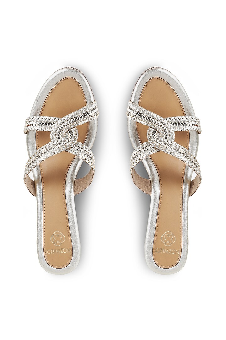 Golden Synthetic Kolhapuri Wedges by Crimzon at Pernia's Pop Up Shop