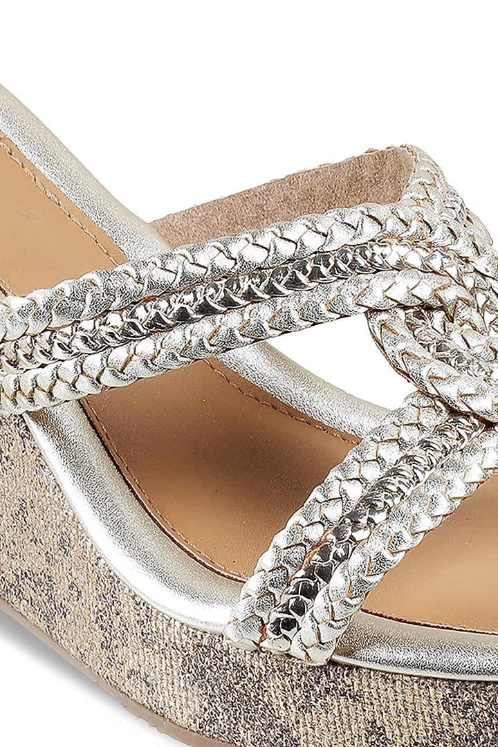 Golden Synthetic Kolhapuri Wedges by Crimzon at Pernia's Pop Up Shop