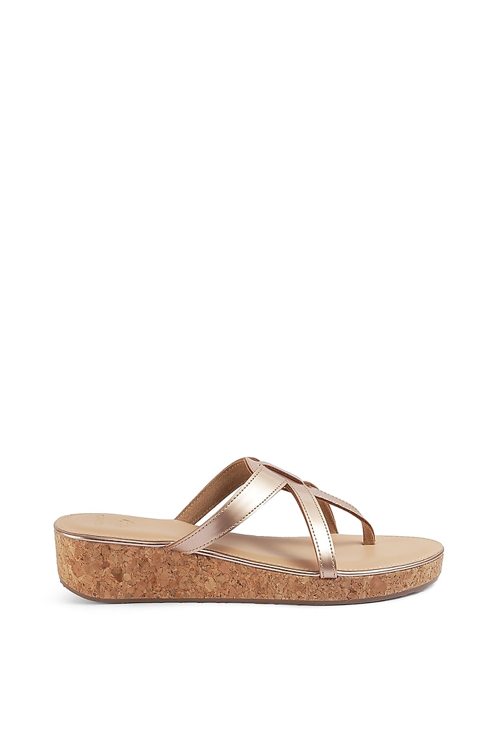 Rose Gold Faux Leather Flatforms by Crimzon at Pernia's Pop Up Shop