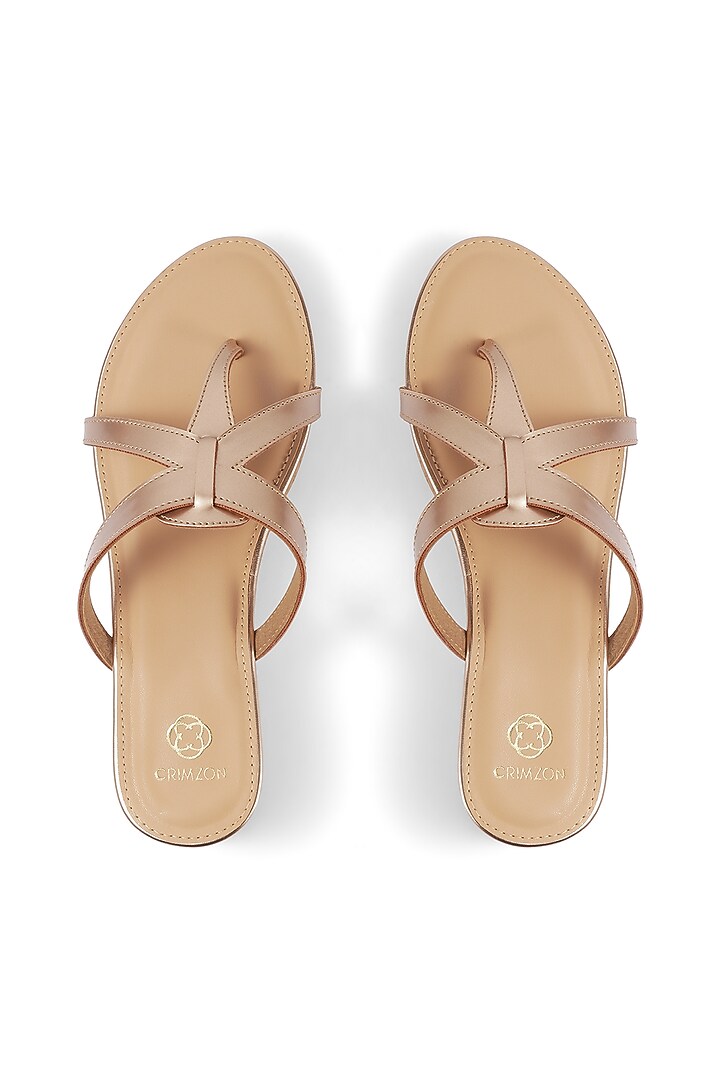 Rose Gold Faux Leather Flatforms by Crimzon at Pernia's Pop Up Shop