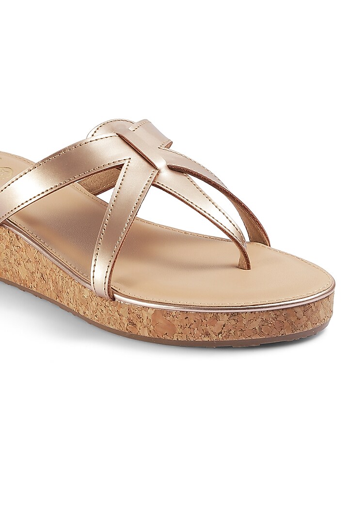Rose Gold Faux Leather Flatforms by Crimzon at Pernia's Pop Up Shop