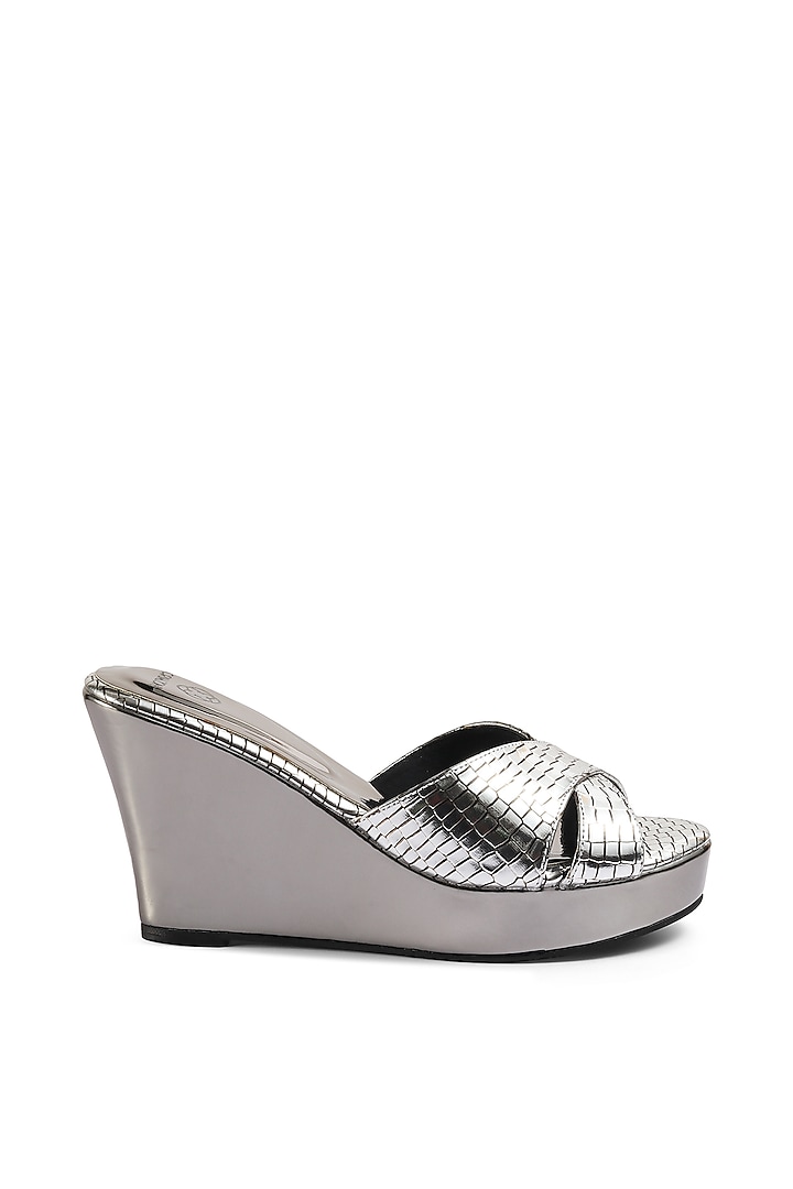 Silver Wedges With Criss Cross Straps by Crimzon