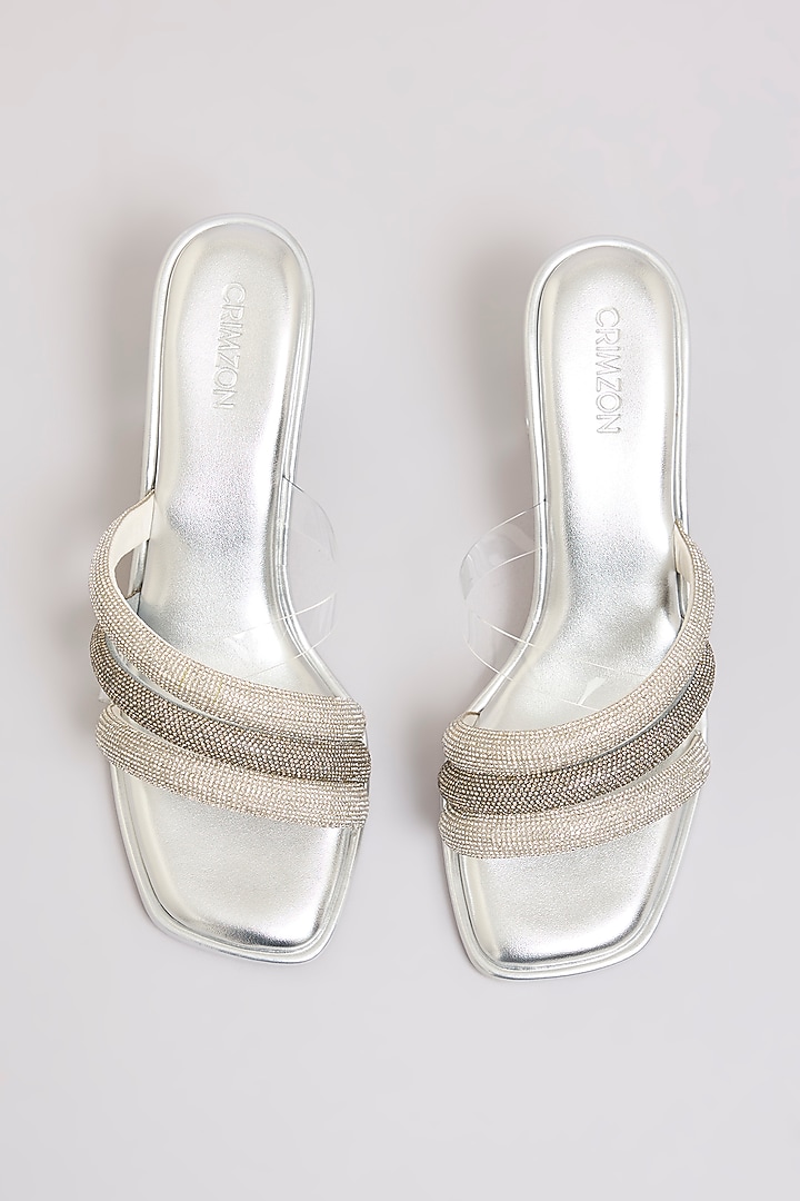 Silver Faux Leather Heels by Crimzon at Pernia's Pop Up Shop