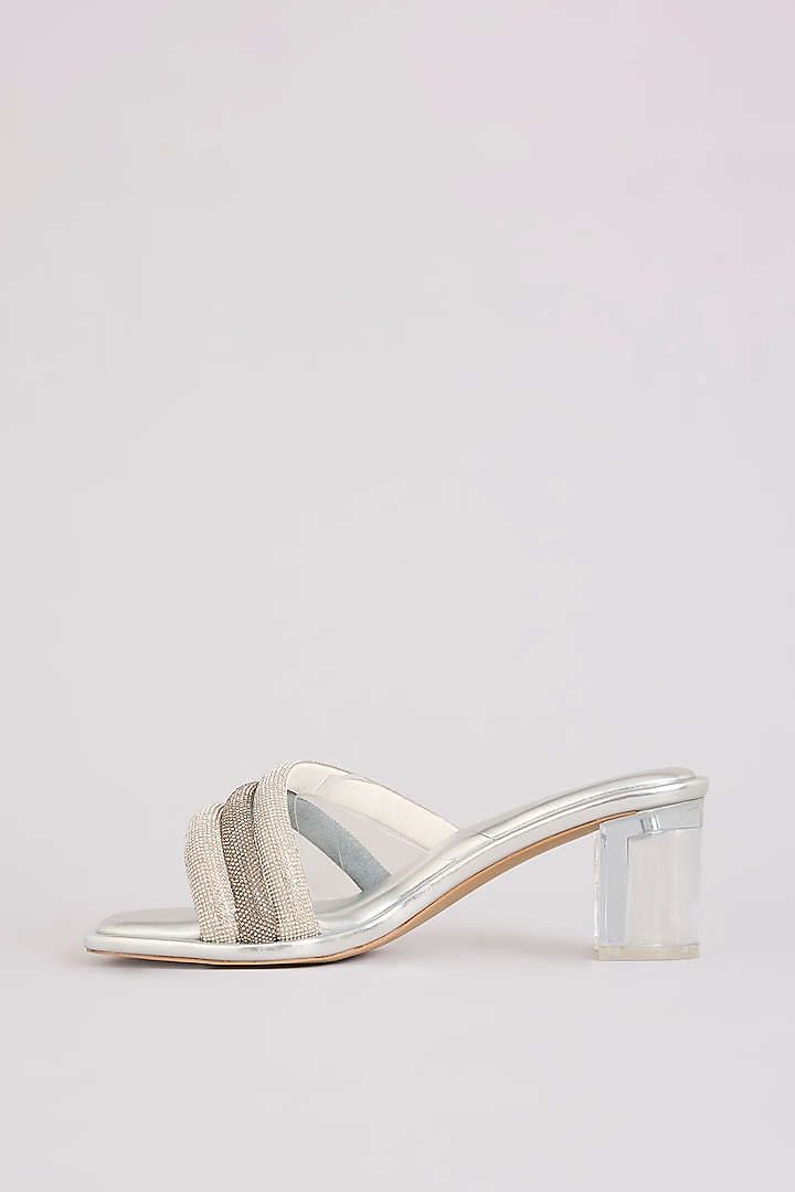 Silver Faux Leather Heels by Crimzon at Pernia's Pop Up Shop
