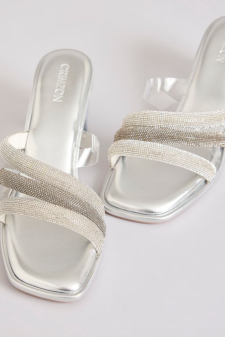 Silver Faux Leather Heels by Crimzon at Pernia's Pop Up Shop