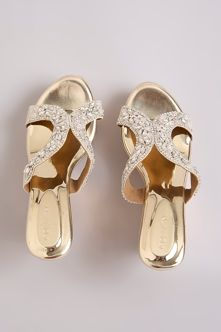 Gold Faux Leather Heels by Crimzon at Pernia's Pop Up Shop