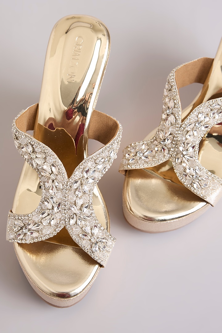 Gold Faux Leather Heels by Crimzon at Pernia's Pop Up Shop