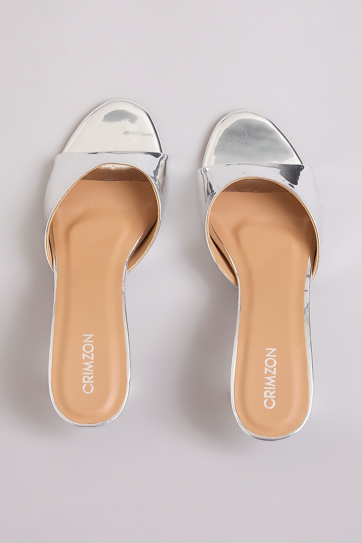 Silver Faux Leather Heels by Crimzon at Pernia's Pop Up Shop
