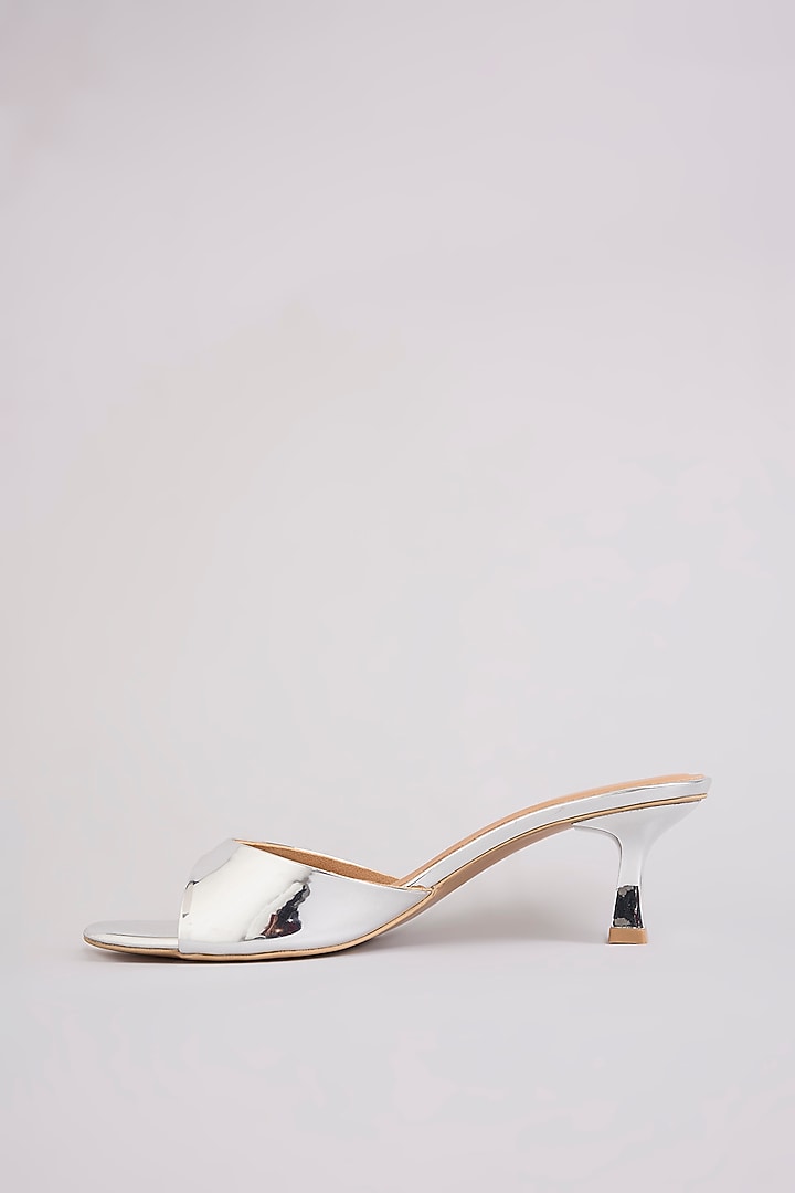 Silver Faux Leather Heels by Crimzon at Pernia's Pop Up Shop