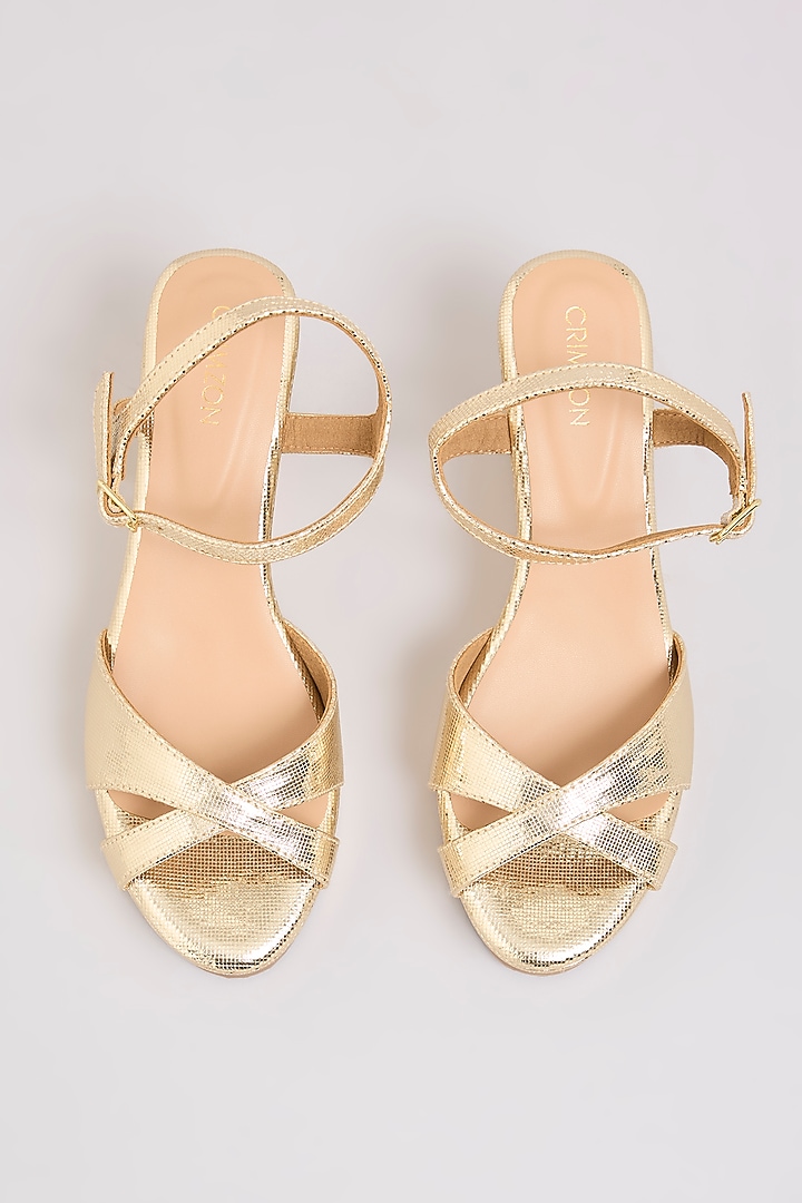 Gold Faux Leather Heels by Crimzon at Pernia's Pop Up Shop