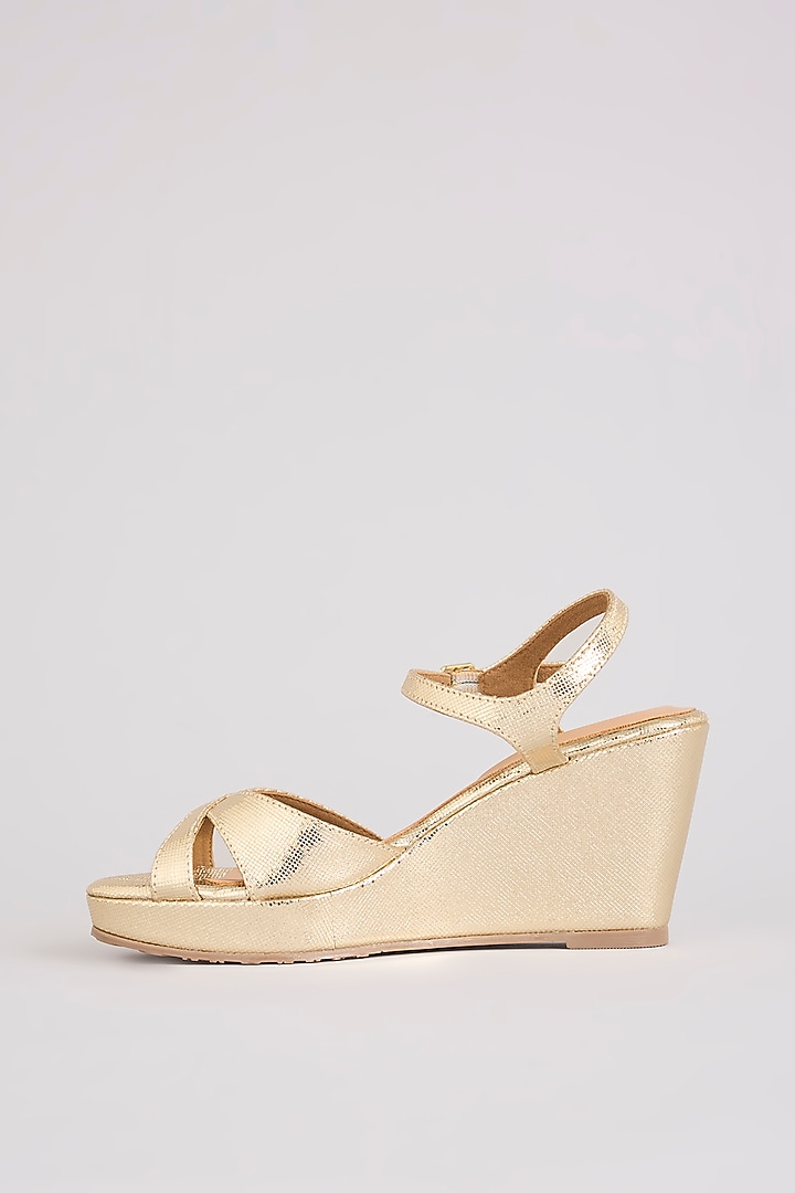 Gold Faux Leather Heels by Crimzon at Pernia's Pop Up Shop