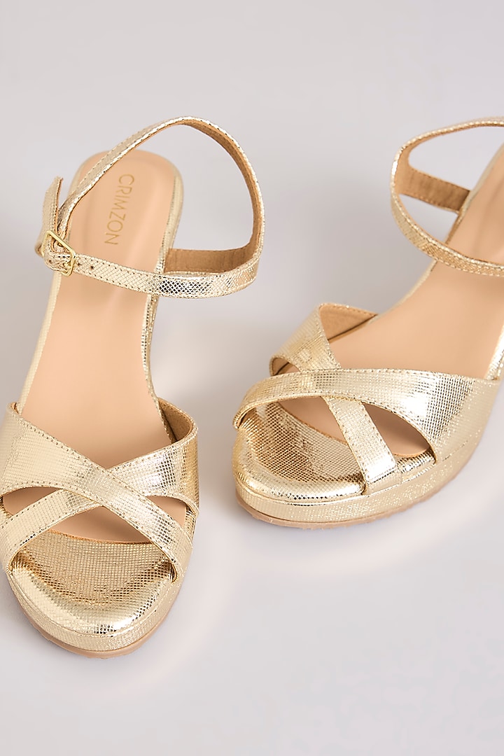 Gold Faux Leather Heels by Crimzon at Pernia's Pop Up Shop