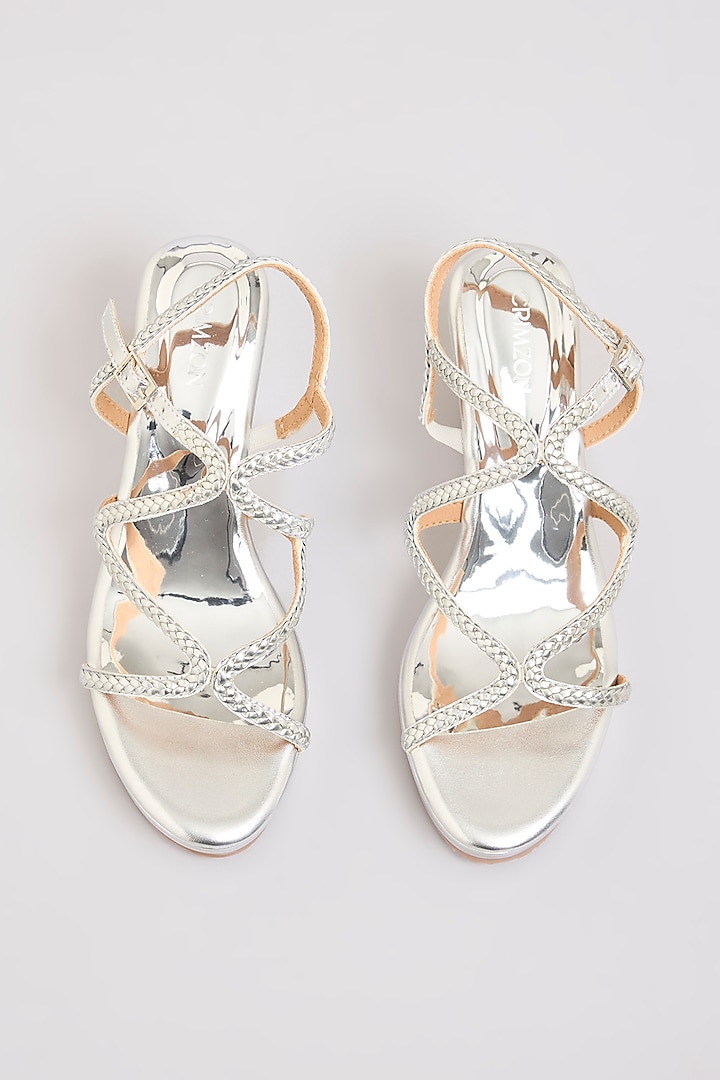Silver Faux Leather Heels by Crimzon at Pernia's Pop Up Shop