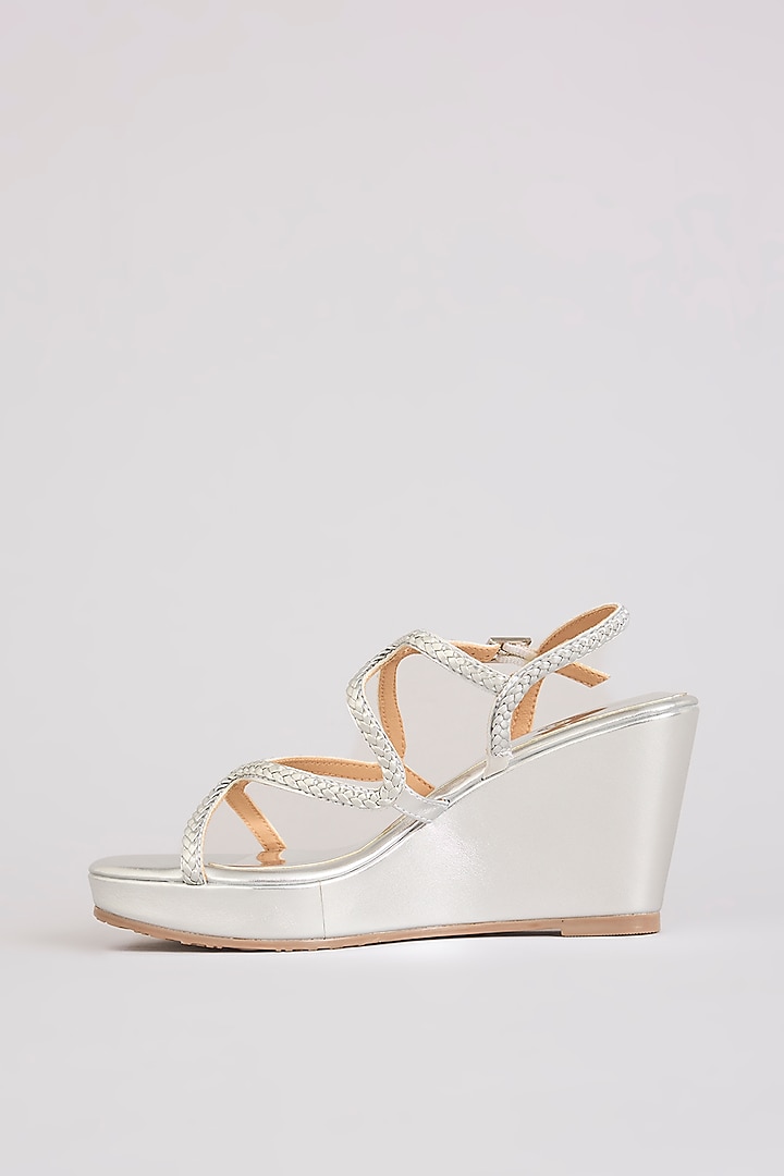 Silver Faux Leather Heels by Crimzon at Pernia's Pop Up Shop