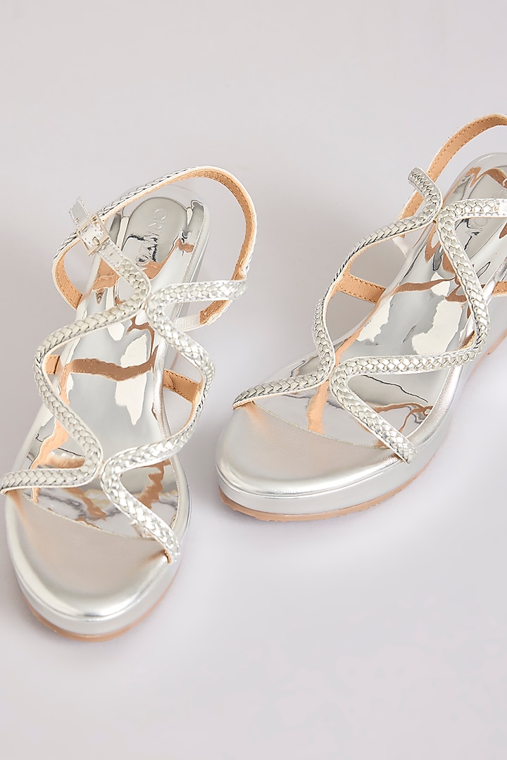 Silver Faux Leather Heels by Crimzon at Pernia's Pop Up Shop