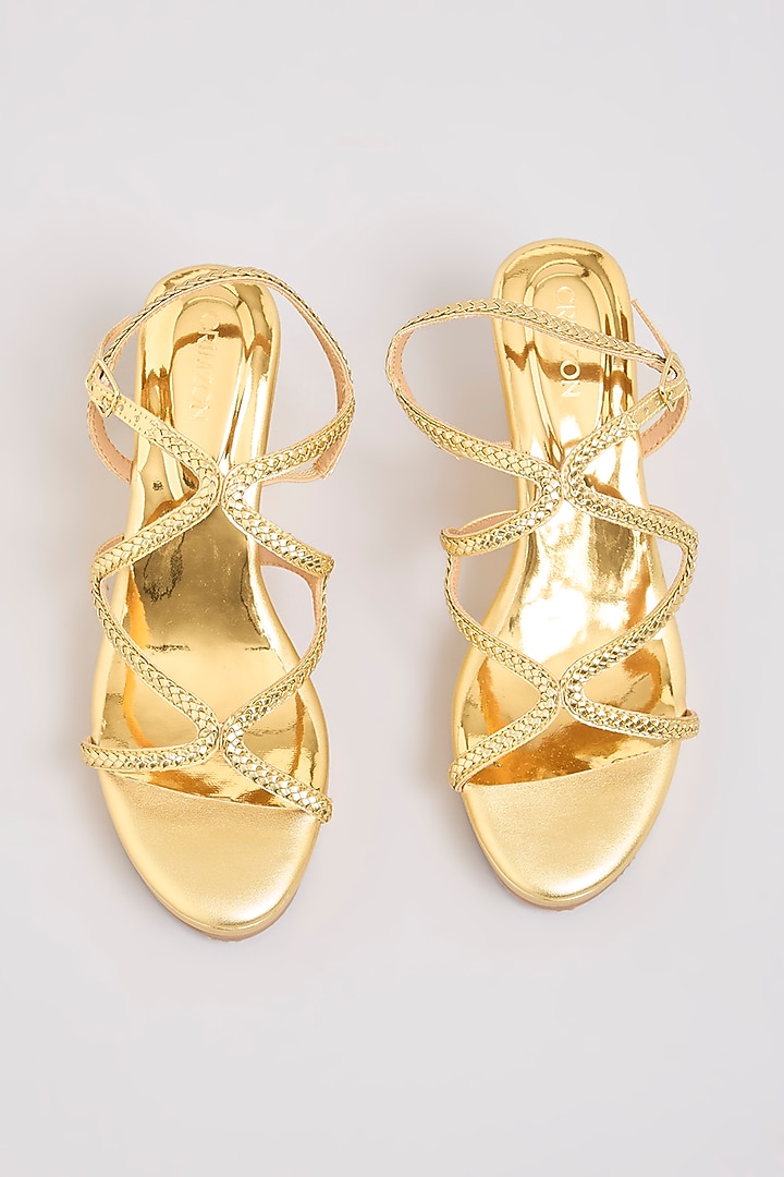 Gold Faux Leather Heels by Crimzon at Pernia's Pop Up Shop