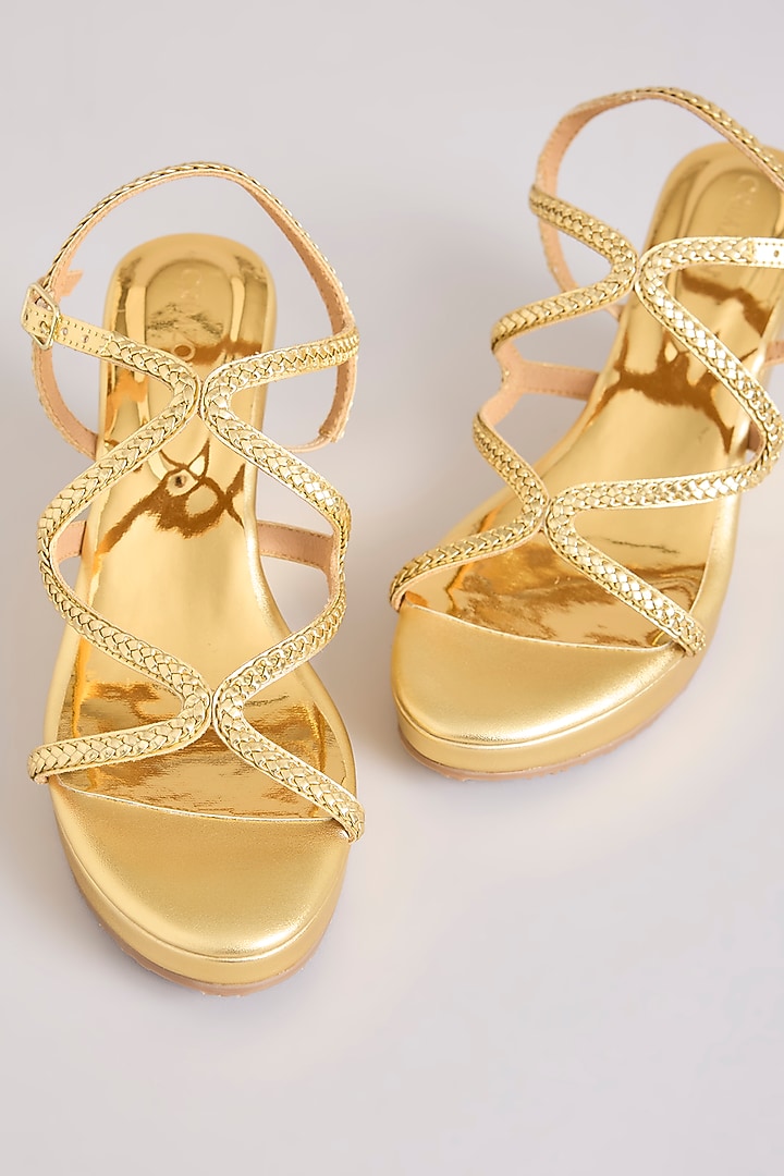 Gold Faux Leather Heels by Crimzon at Pernia's Pop Up Shop