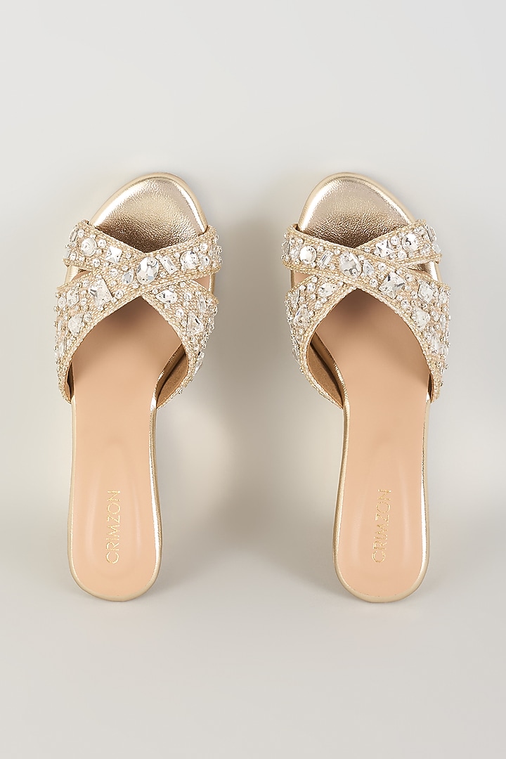 Gold Faux Leather Embellished Heels by Crimzon at Pernia's Pop Up Shop