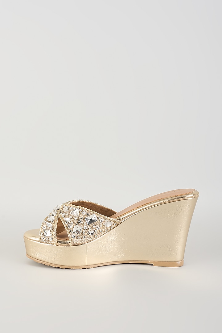 Gold Faux Leather Embellished Heels by Crimzon at Pernia's Pop Up Shop