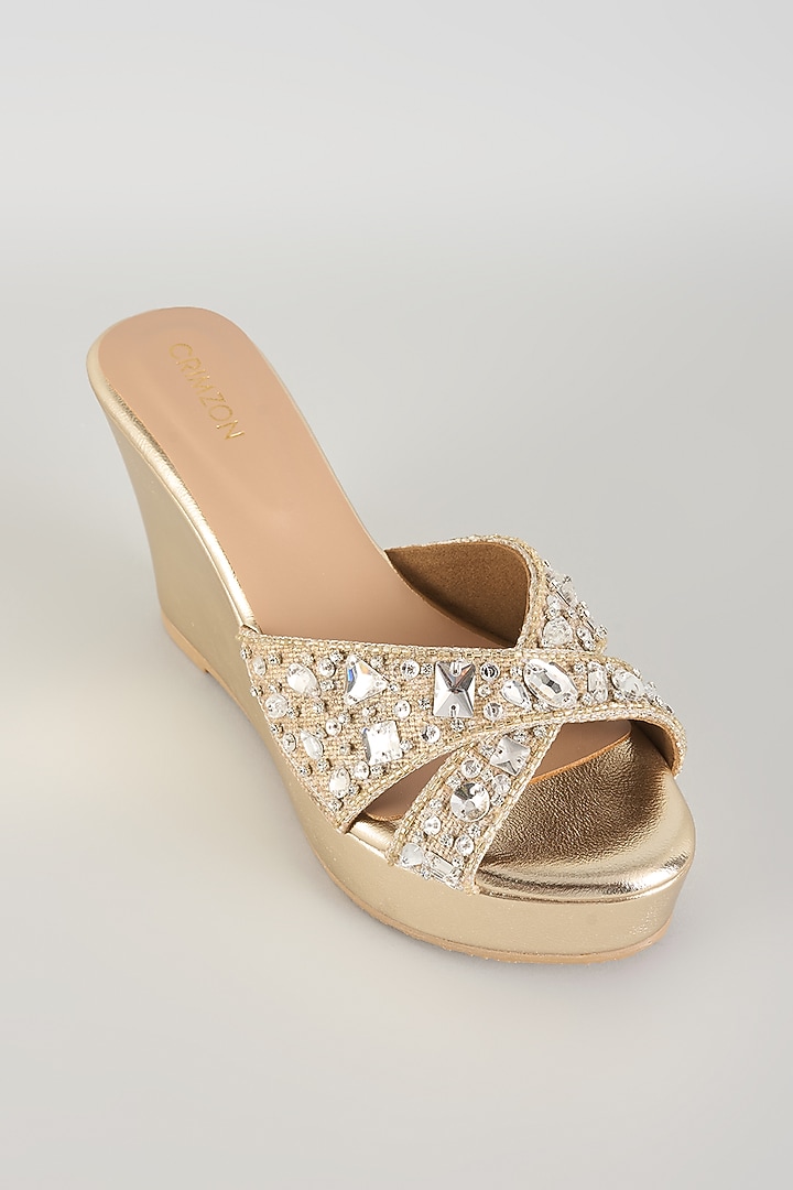 Gold Faux Leather Embellished Heels by Crimzon at Pernia's Pop Up Shop