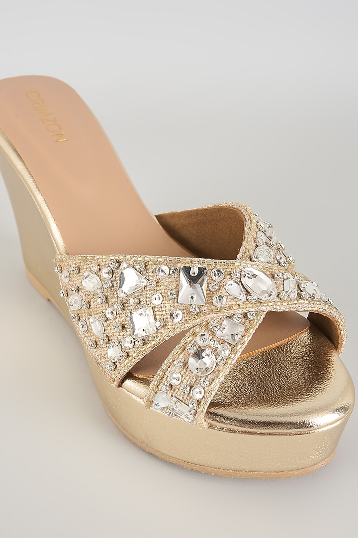 Gold Faux Leather Embellished Heels by Crimzon at Pernia's Pop Up Shop