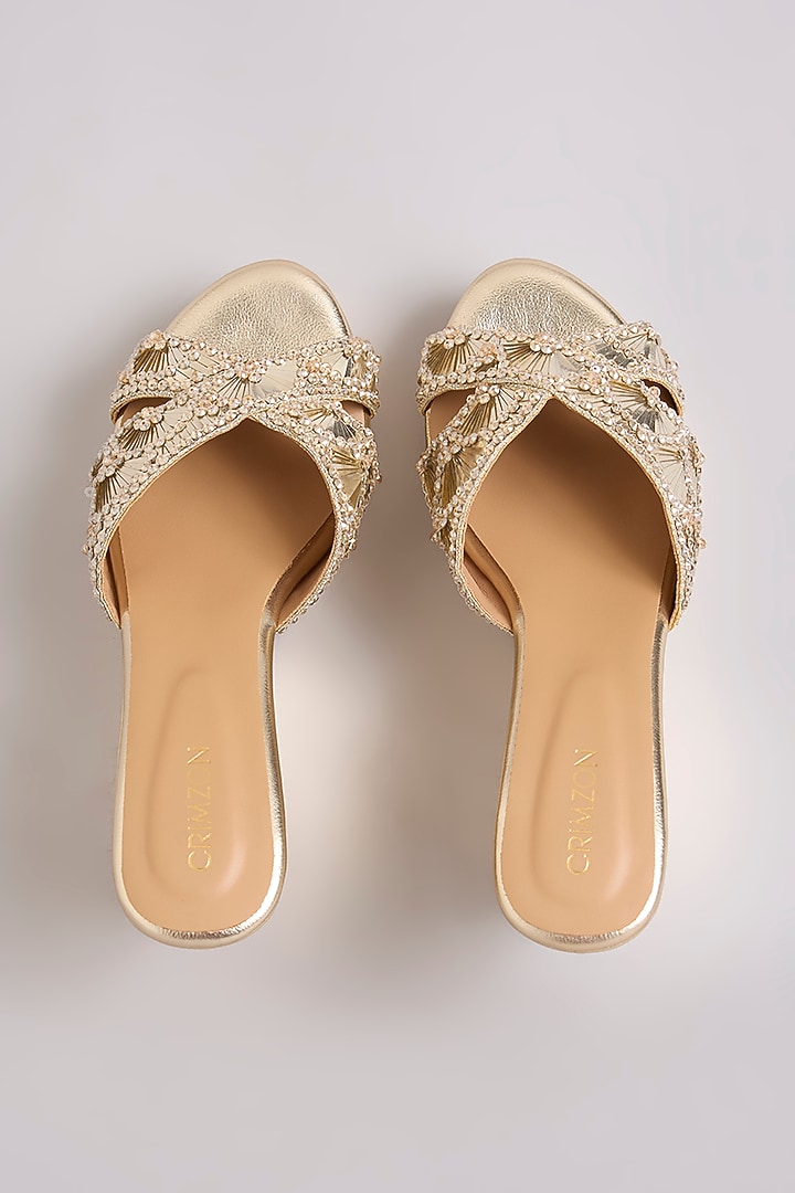 Gold Faux Leather Heels by Crimzon at Pernia's Pop Up Shop
