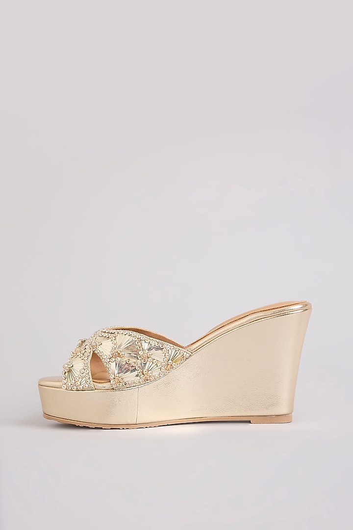 Gold Faux Leather Heels by Crimzon at Pernia's Pop Up Shop