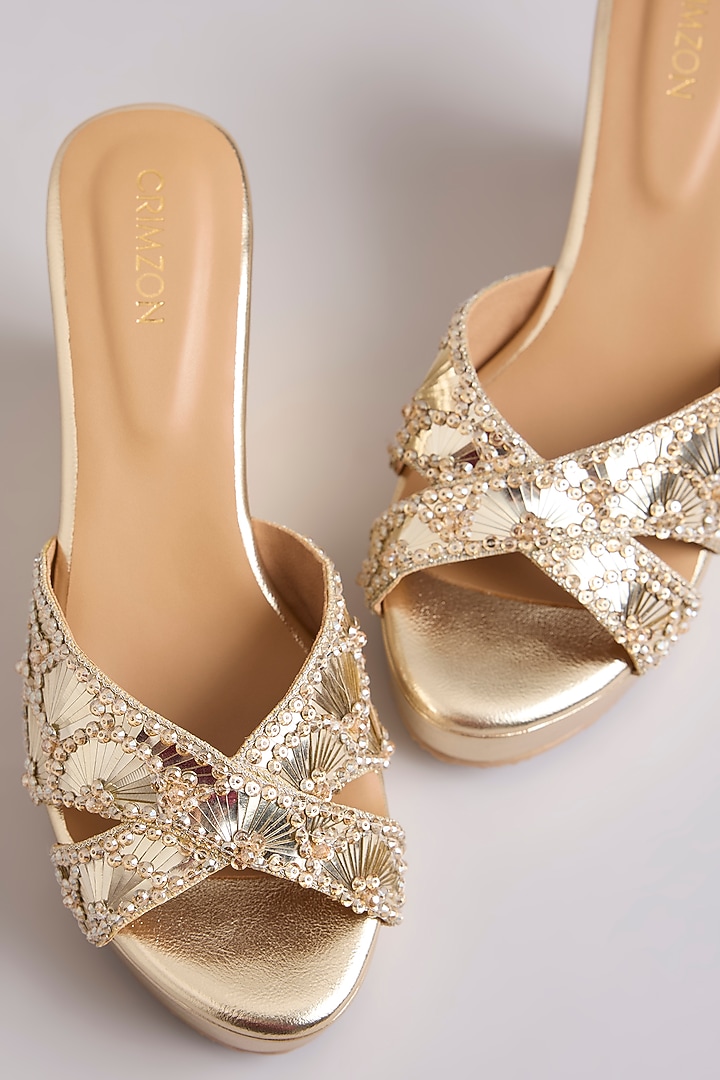 Gold Faux Leather Heels by Crimzon at Pernia's Pop Up Shop