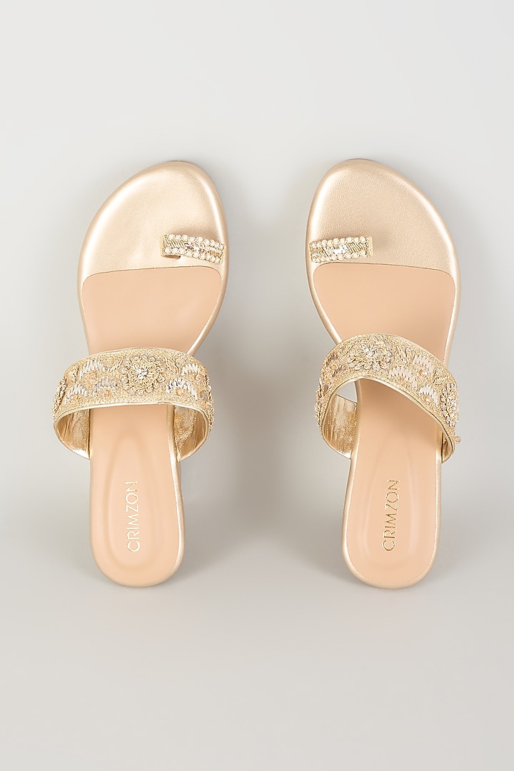 Gold Faux Leather Embellished Heels by Crimzon at Pernia's Pop Up Shop
