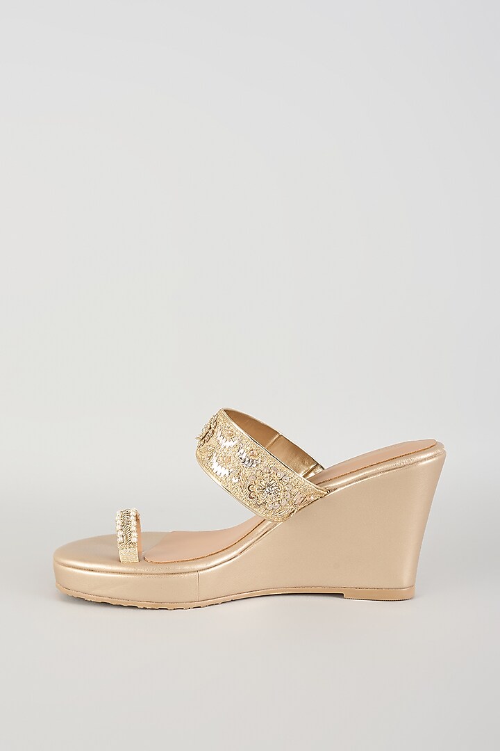 Gold Faux Leather Embellished Heels by Crimzon at Pernia's Pop Up Shop
