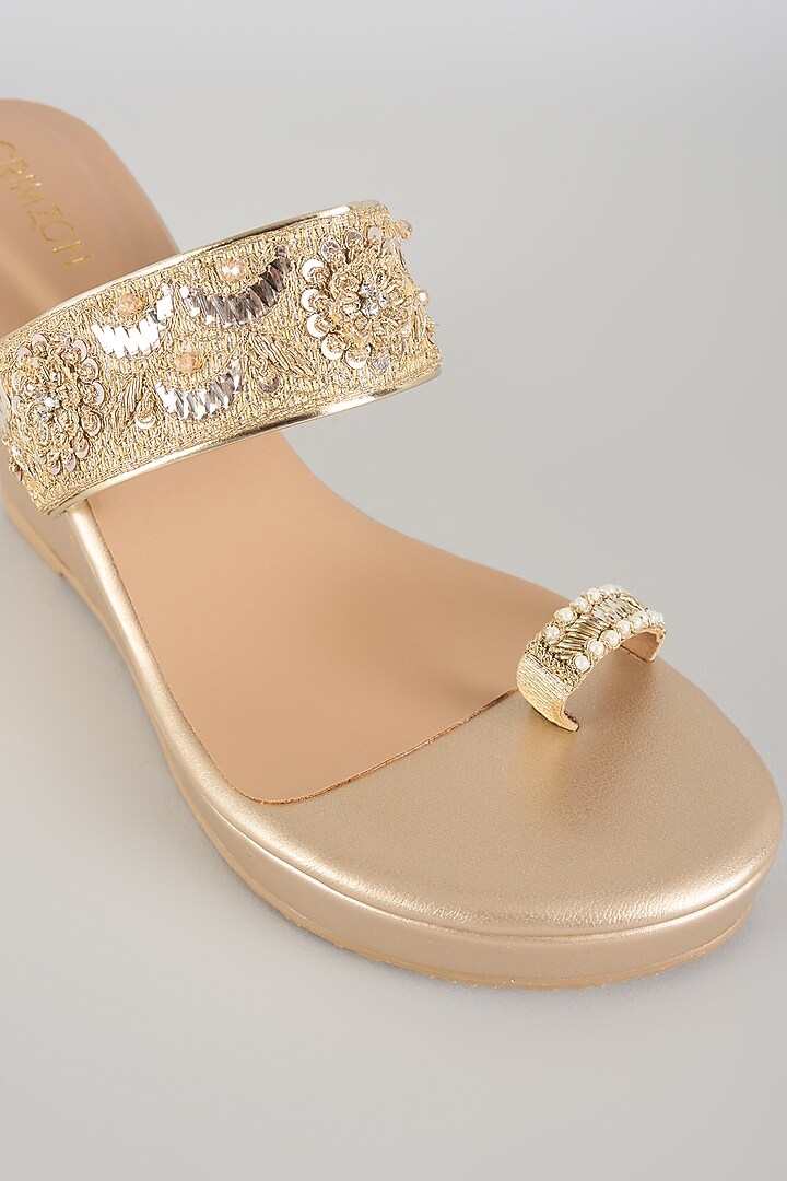 Gold Faux Leather Embellished Heels by Crimzon at Pernia's Pop Up Shop